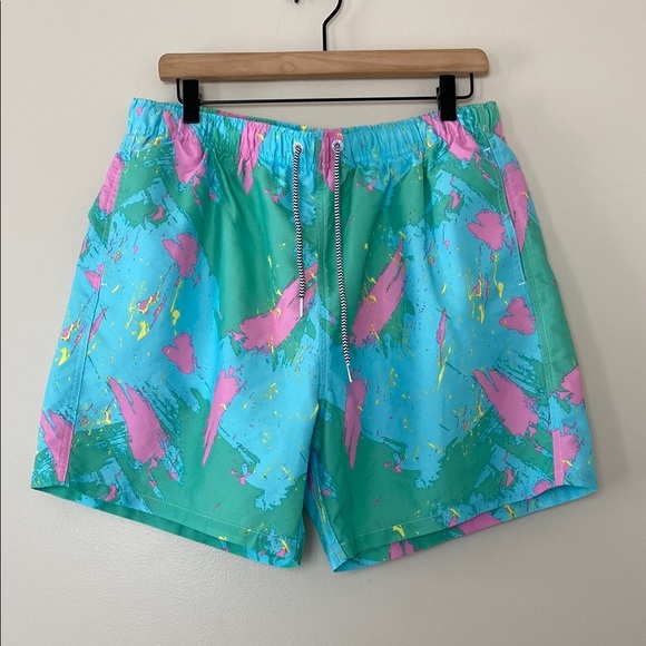 Boardies Apparel Color Splash Swim Shorts Lined Drawstring Waist Blue Pink Sz XL - Picture 1 of 15